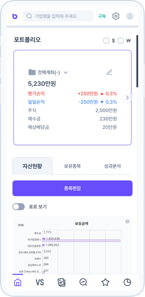 버틀러 포트폴리오 화면